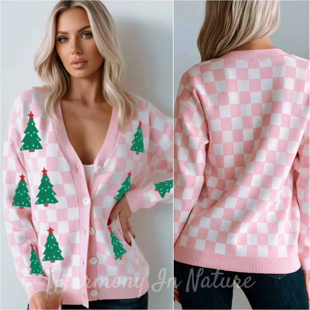 Merry Check Cardigan - Pink